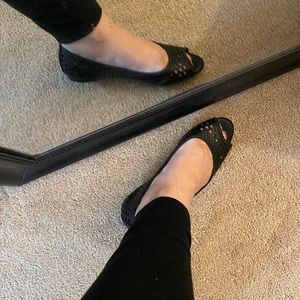 American Eagle Women Ballet Flats Sz 9.5Black Shoes Faux Leather Cutout Peep Toe
